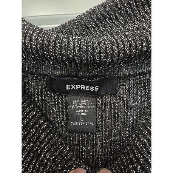 NWT Express Sweater Dress Size Large Black Silver Bodycon Sparkling Cow Neck - Picture 3 of 5